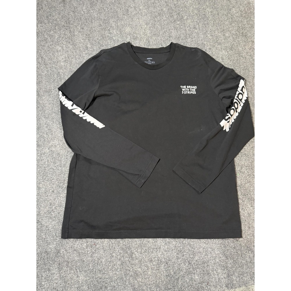 Adidas Shirt Mens XL Black Long Sleeve The Brand With 3 Stripes Graphic Tee